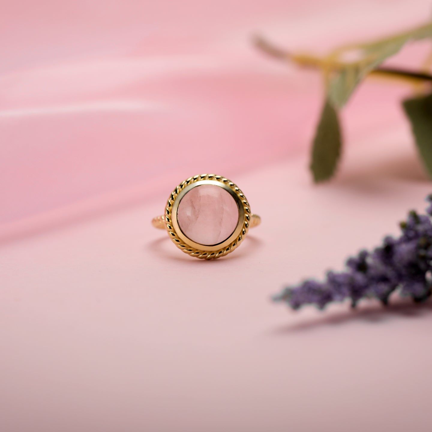 Rose Quartz Sterling Silver Ring-Adjustable