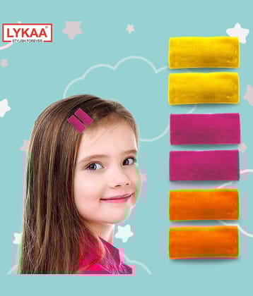 Lykaa Rectangular Shape Velvet Hair Tic Tac Clips For Baby Girl, Kids (Pack of 6, Multicolor)