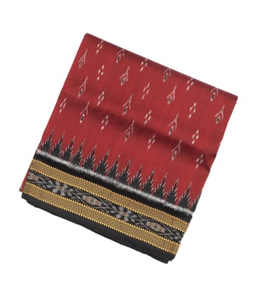 Crimson Handloom Orissa Silk Saree With Tie & Dye Floral Motifs-Crimson