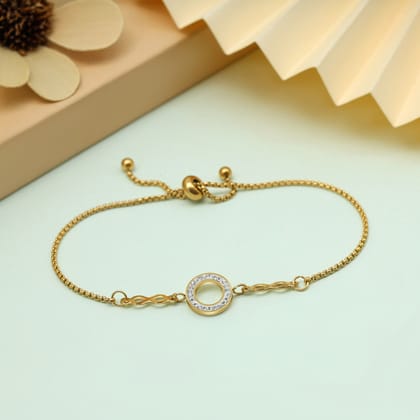 Glossy White Color Stainless Steel 18k Gold Plated Demi Fine Bracelet-Bracelet Size: Adjustable / White / Alloy With Good Quality Gold Plated