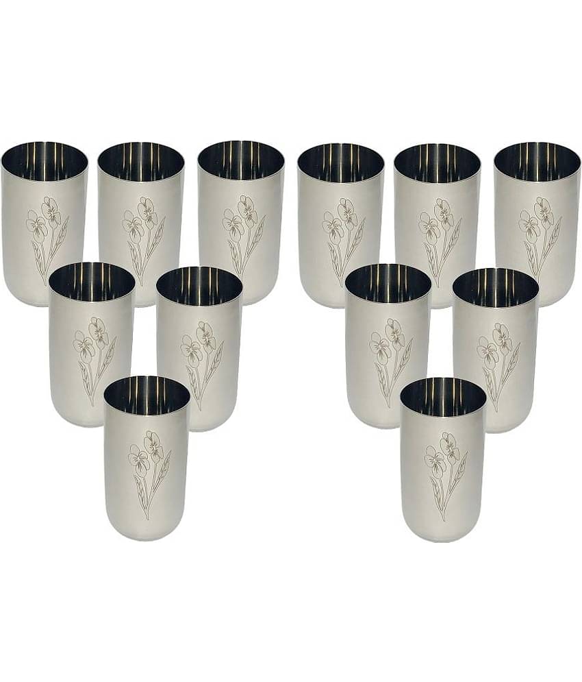 A & H ENTERPRISES - Daily Use Water Steel Glasses Set 300 ml ( Pack of 12 )