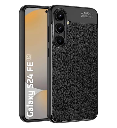 Vegan Leather Rugged Flexible TPU Series Shockproof Armor Back Cover for Samsung Galaxy S24 FE 5G, 6.7 inch, Black