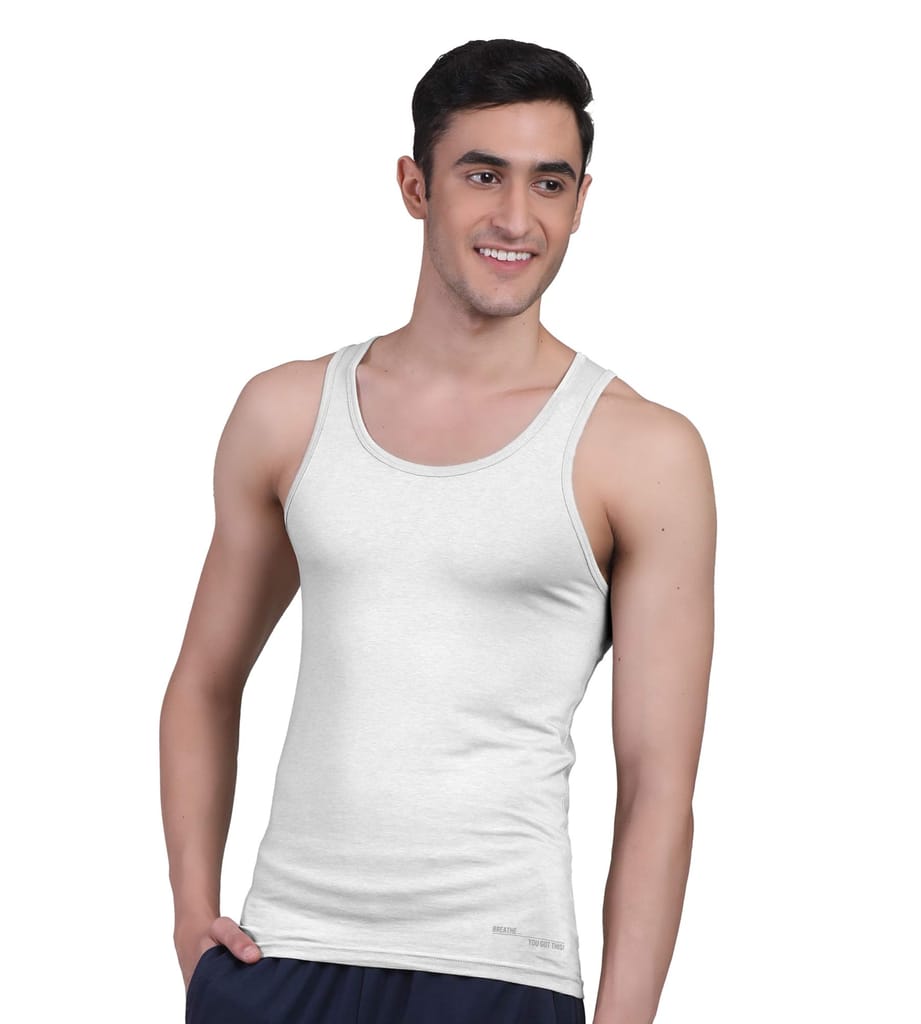 Freecultr Vest for Men | Bamboo Sleeveless, Super Soft Round Neck Gym Comfort Vest | Workout Regular Fit Innerwear | Breathable Sando with Long Hemline Pack of 1-White