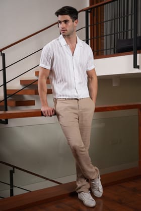 Race - Embroidered Striped Shirt - White-L-42 / WHITE