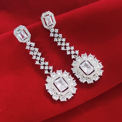 Classic White Rhodium Earrings-White / Rhodium