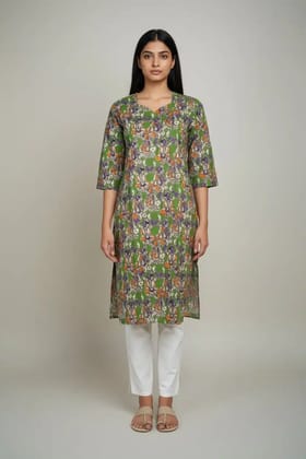 Block Print Cotton Kurti Green Purple Orange