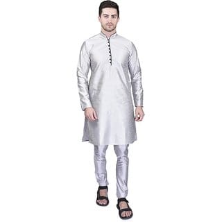 PrintCultr Men Kurta and Pyjama Set (Silver)