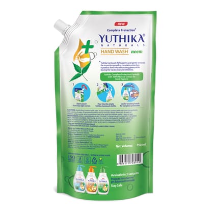 Yuthika Liquid Hand Wash Refill Pack 750ml Pack of 2, Neem Handwash, Germ Protection Handwash with a pH Balanced Formula