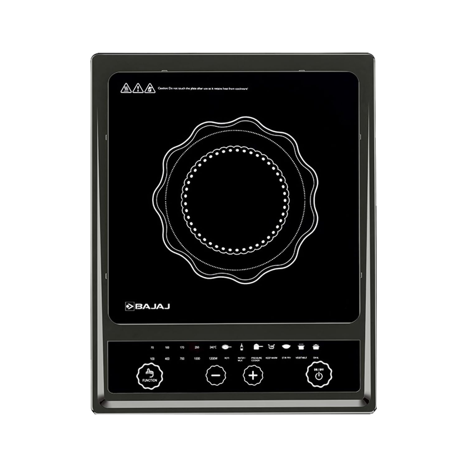 Bajaj Splendid 140TS 1400 Watts Induction Cooktop With Tact Switch | Stove Comes With 7 Pre-Set Menus | Digital Led Display | 1 Year Warranty | Black & Silver Bajaj Splendid 140TS 1400 Watts Induction Cooktop With Tact Switch | Stove Comes With 7 Pre-Set