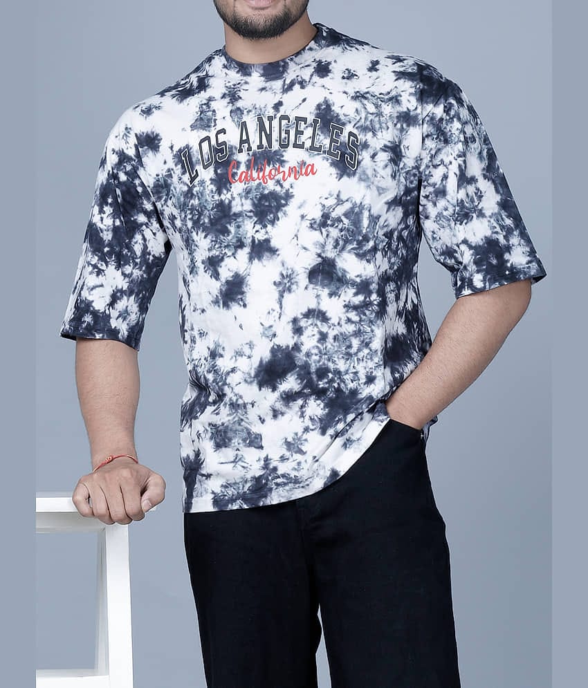 Eyebogler Polyester Oversized Fit Dyed Half Sleeves Men's Round T-Shirt - Black ( Pack of 1 )