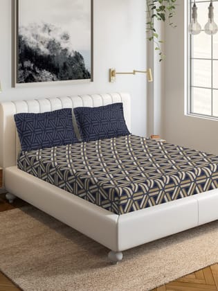 DDECOR - Sigma Collection 100% Cotton Contemporary Pattern 136TC King Fitted Sheet|180 CM X 198 CM| - Blue