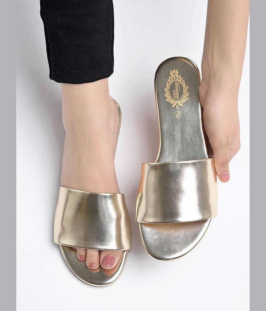 Shoetopia Embellished Gold-Toned Flats For Girls