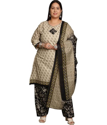 Rajnandini Cotton Blend Printed Kurti With Pants Women's Stitched Salwar Suit - Beige ( Pack of 1 )