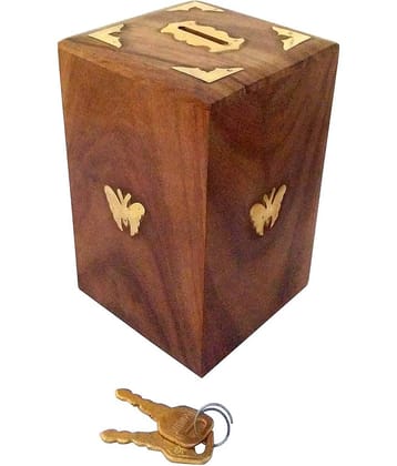 SWH - Wood Brown Piggy Bank ( Pack of 1 )