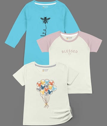 HELLCAT Pack of 3 Girls Cotton Blend T-Shirt ( Multicolor )
