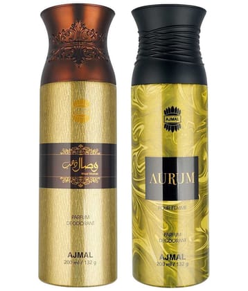 Ajmal Wisal Dhahab & Aurum Deodorant Body Spray 200Ml Each Gift For Men & Women Pack of 2