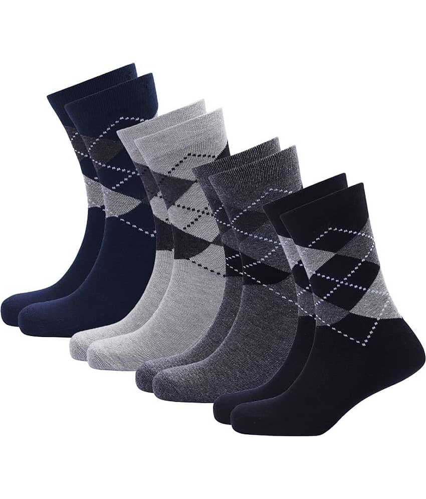PLIMA Cotton Men's Argyle Dark Grey Mid Length Socks ( Pack of 4 )