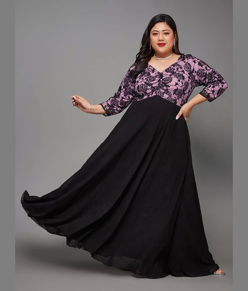 Miss Chase A+ Women Georgette Self Design Fit & Flare Dress ( Black )