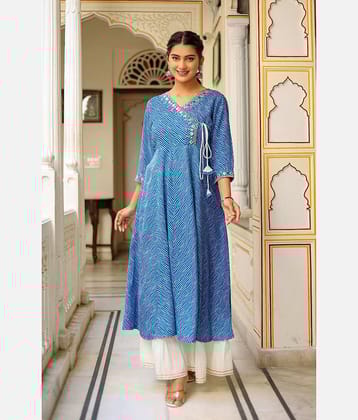 Yash Gallery Rayon Printed Anarkali Women's Kurti - Blue ( Pack of 1 )