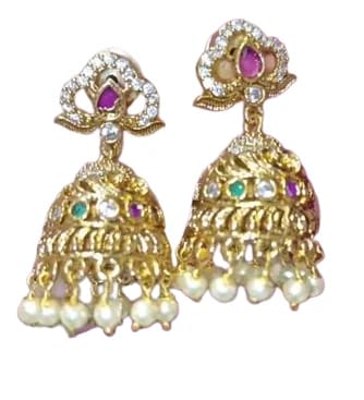 Jhumkas One Gram Gold CZ Stone Jhumkas One Gram Gold CZ Stone