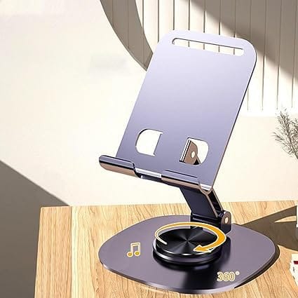 ABC Cell Phone Stand for Desk 360 Rotating,Full Metal Foldable Desk Phone Holder