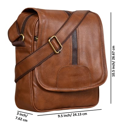 Tan Stylish Faux Leather Cross Body Sling Bag For Men SL04