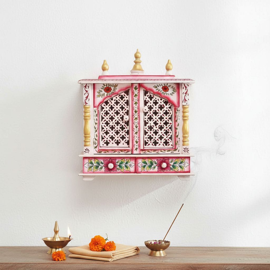 Hand painted Wooden Indian Temple , Pooja Mandir