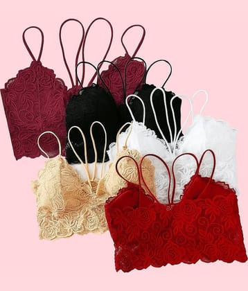 Kamini Pack of 5 Lace Lightly Padded Everyday Bra For Women ( Multicolor )