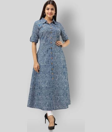 SVARCHI - Blue Cotton Blend Women's Shirt Style Kurti ( Pack of 1 )