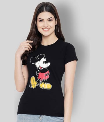 Fabflee Women Cotton Printed Regular Fit Round Neck T-Shirt ( Black )