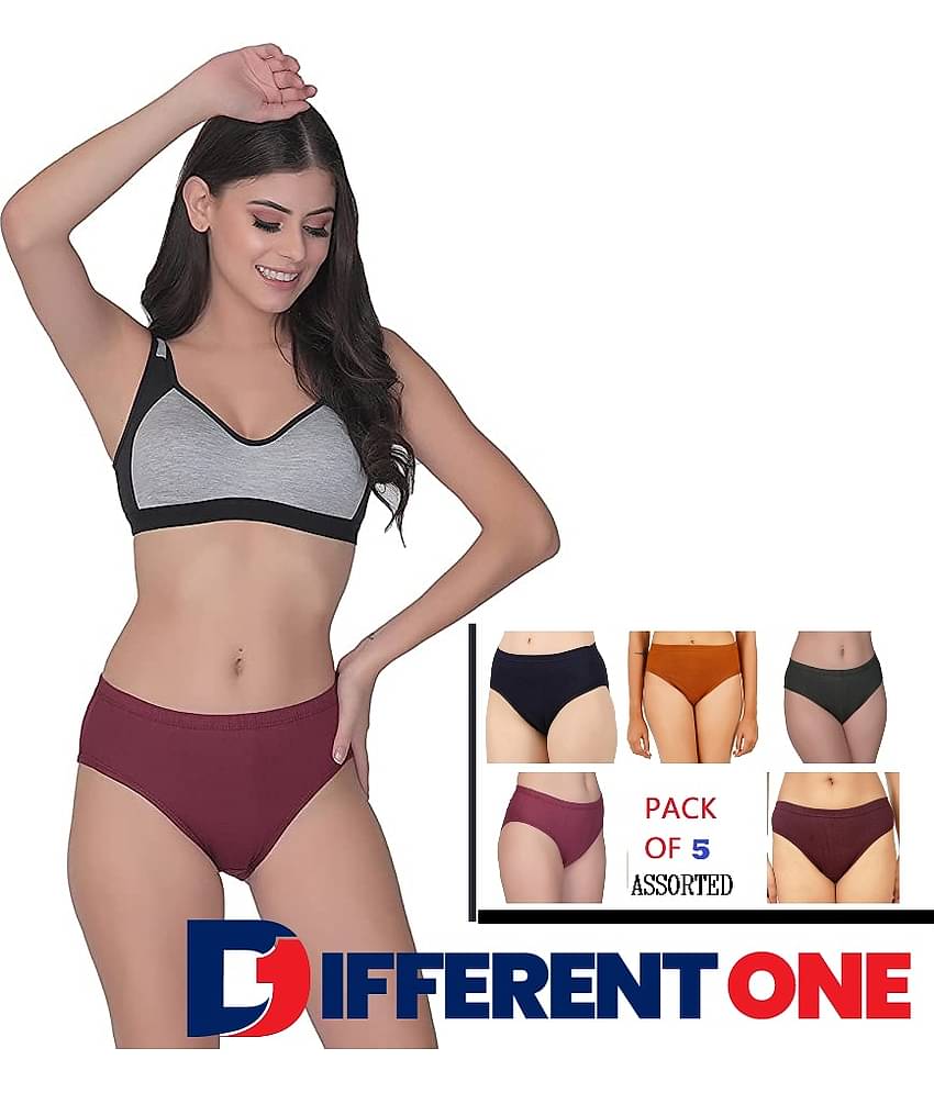 D1 DIFFERENT ONE Pack of 5 Cotton Briefs For Women ( Multi Color )