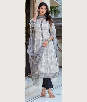 Yash Gallery Cotton Printed Anarkali Women's Kurti with Dupatta - Off White ( Pack of 1 )