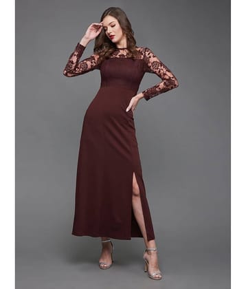 Miss Chase Women Polyester Solid Side Slit Dress ( Wine )
