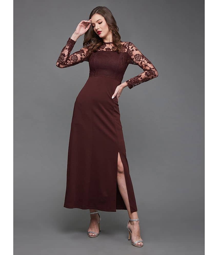 Miss Chase Women Polyester Solid Side Slit Dress ( Wine )