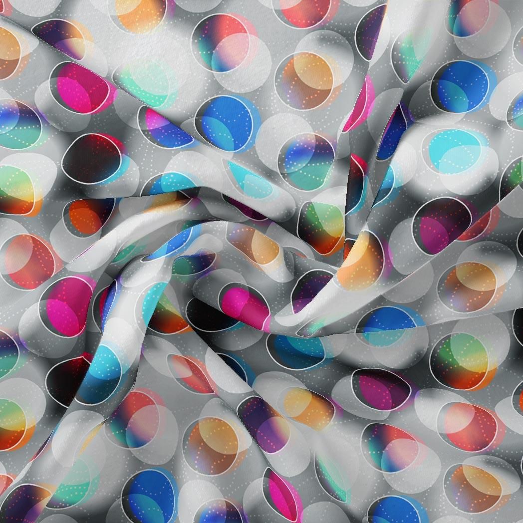 Rainbow Circle With Doted Line Bar Digital Printed Fabric-Polyester / Japan Satin / 110 CM | 43 Inch