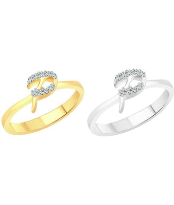 Vighnaharta Pretty ''P'' Letter Selfie (CZ) Gold and Rhodium Plated Alloy Combo Ring Set for Women and Girls- [VFJ1185FRSLF8]