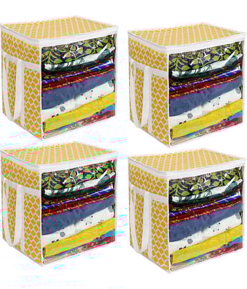 PrettyKrafts XL Saree Cover/sari organizer with handles and transparent front (15 * 12 * 15 In),(Pack of 4)