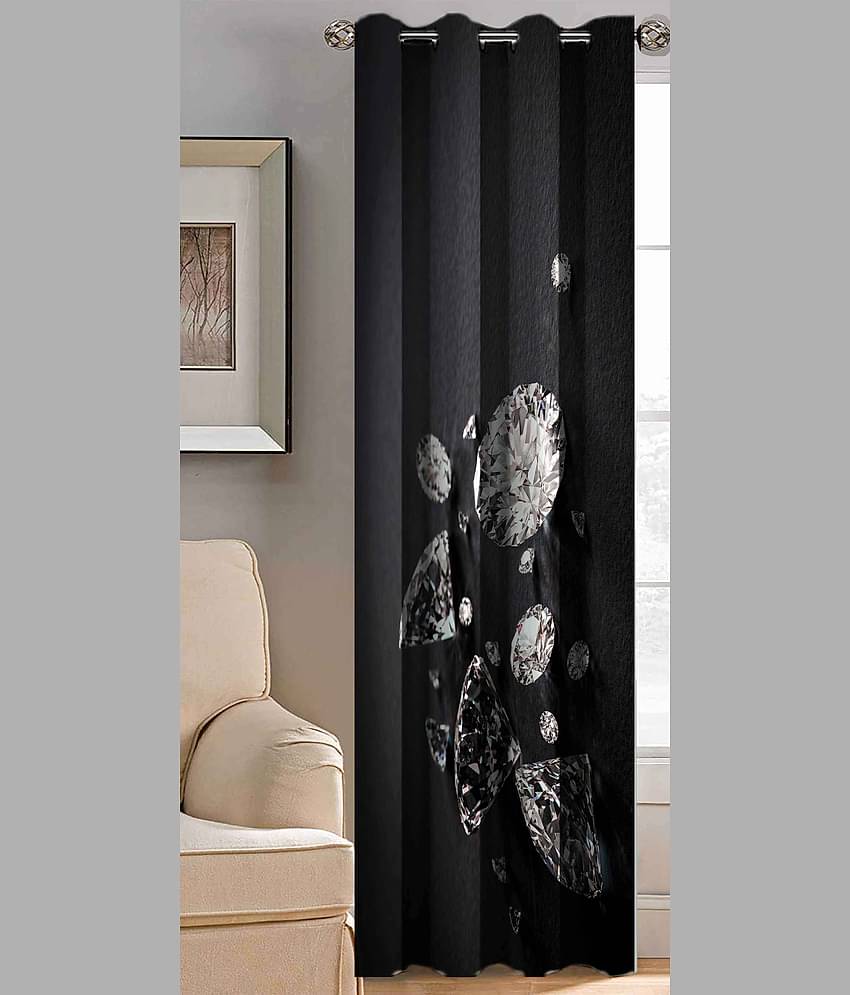 BELLA TRUE Printed Semi-Transparent Eyelet Curtain 7 ft Pack of 1 Black