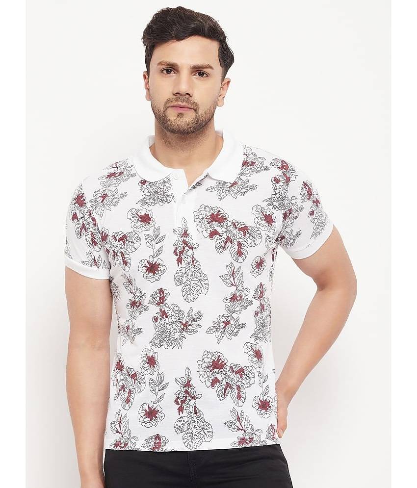The Million Club Pack of 1 Cotton Blend Regular Fit Printed Half Sleeves Men's Polo T Shirt ( White )