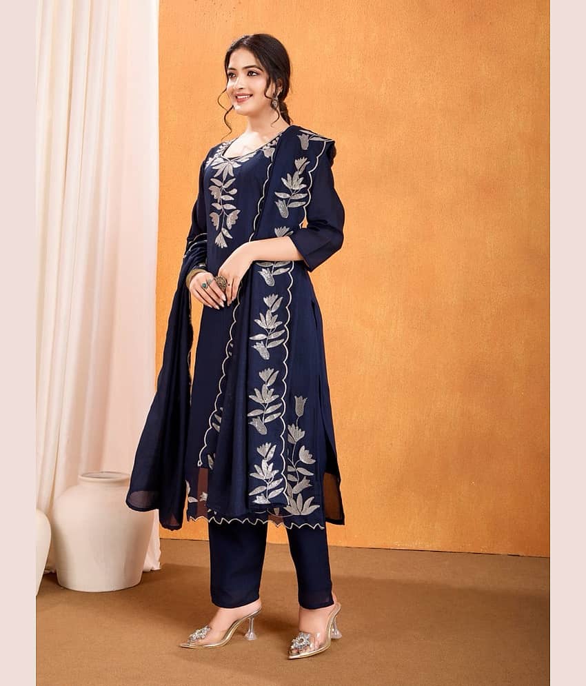VANVAAM Silk Embroidered Kurti With Pants Women's Stitched Salwar Suit - Pink ( Pack of 1 )