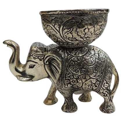 Aluminium Elephant Bowl Statue | Decorative Elephant Serving Showpiece, Height : 5 Inch (ASMAS539 B)