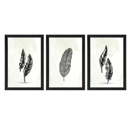 Feather Line Art Set of 3 Satin Matt Texture UV Art Painting