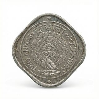 2 Annas 1949 Standing Peacock, India old Pattern Fancy Coin Silver Heritage