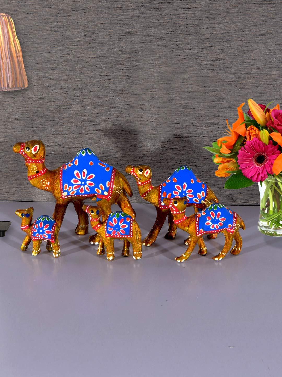 DreamKraft Paper Mache Camel Showpiece (Set of 5,Yellow)