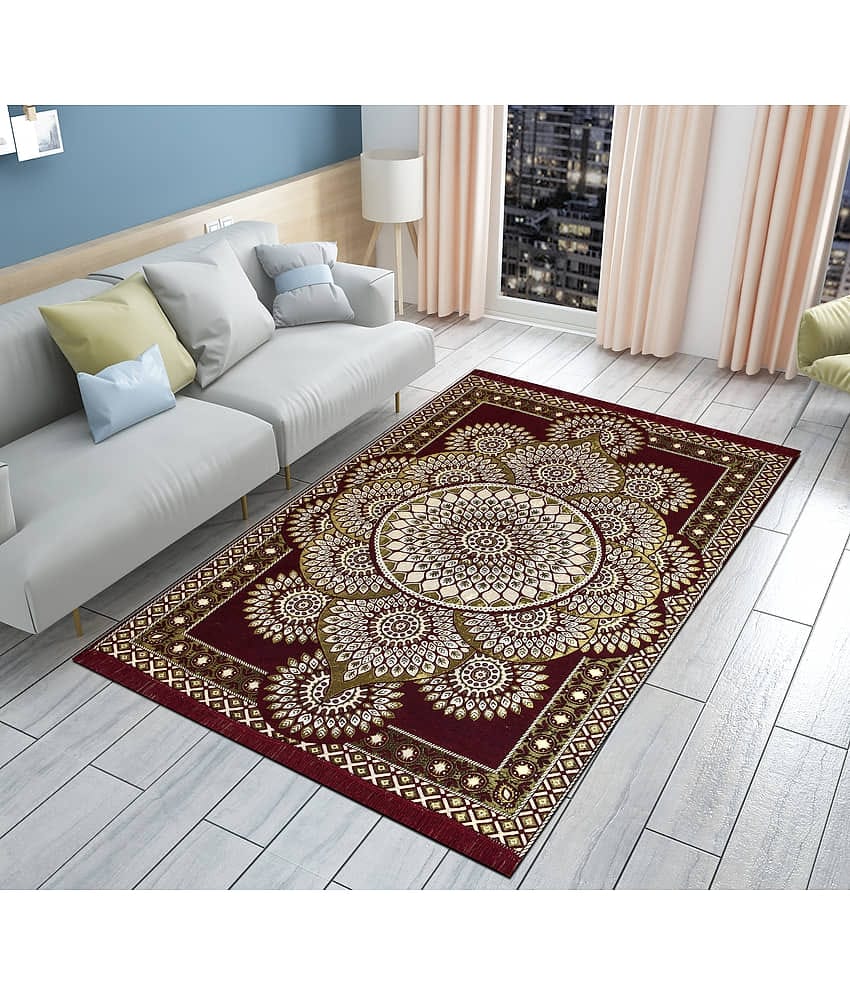 FURNISHING HUT Red Cotton Carpet Abstract 5x7 Ft