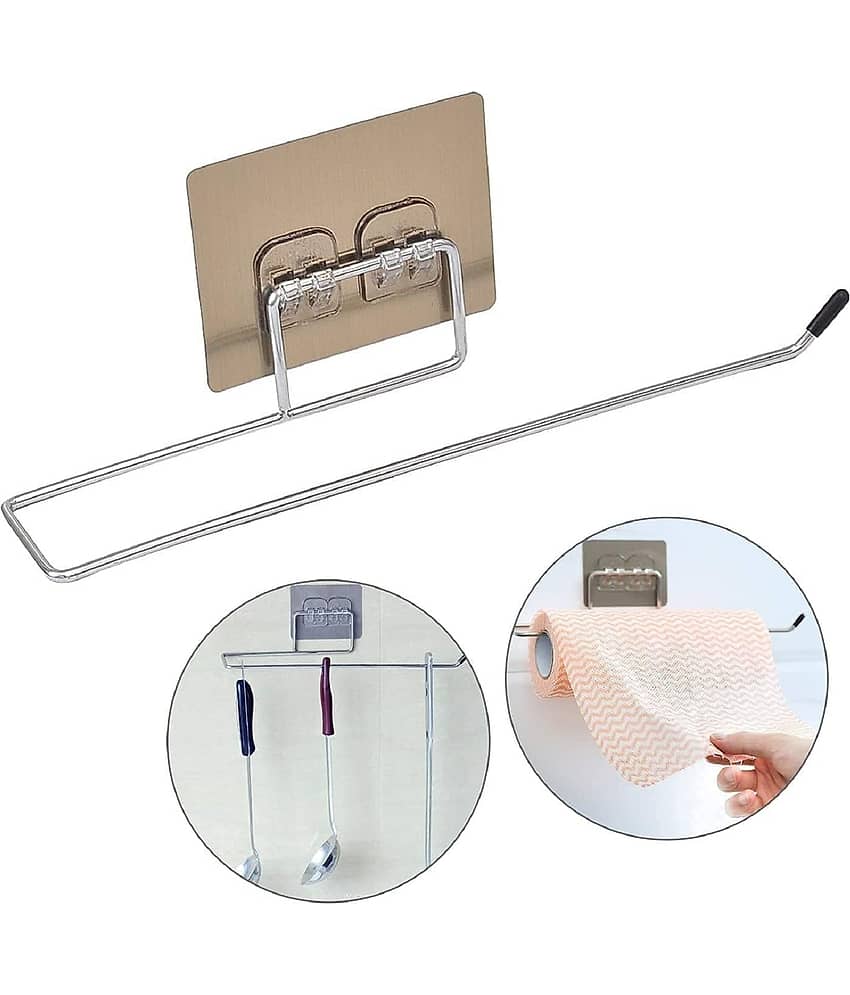Self Adhesive Stainless Steel Wall Mount Sticker Towel Holder Kitchen Napkin Ring Toilet Paper Roll Holder Tissue Paper Holder Towel Bar Rod Hanging Towel Rack for Kitchen Bathroom