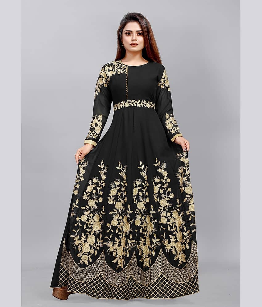 JULEE - Wine Flared Net Women's Semi Stitched Ethnic Gown ( Pack of 1 )