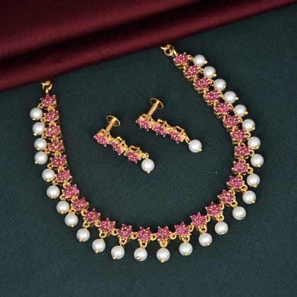 Premium Micro Plated Necklace In Ruby Color
