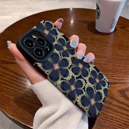 Big New Dark Blue Green  Floral Flowers iPhone Textured Soft Silicone Case-iPhone 12