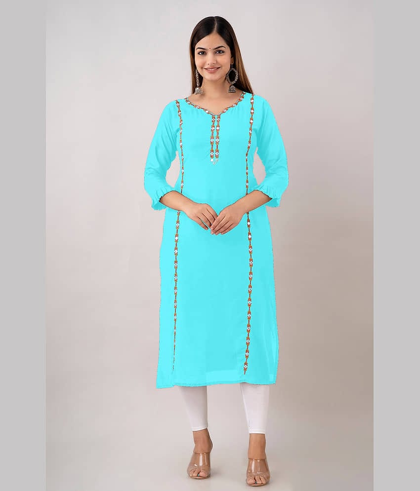 Kapadia - Turquoise Rayon Women's Straight Kurti ( Pack of 1 )